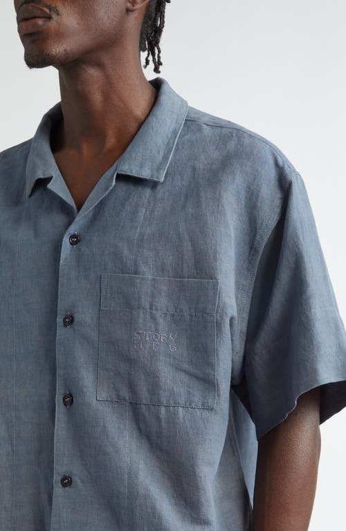 Shop Story Mfg. Greetings Floral Embroidered Cotton & Linen Camp Shirt In Blue Herb