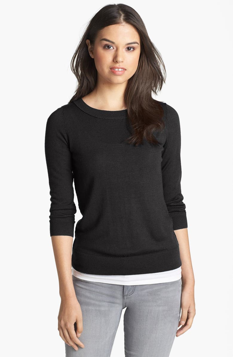Halogen® Three Quarter Sleeve Crewneck Sweater | Nordstrom