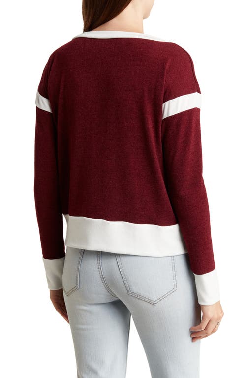 Shop Go Couture Spring Varsity Long Sleeve Top In Burgundy/ivory