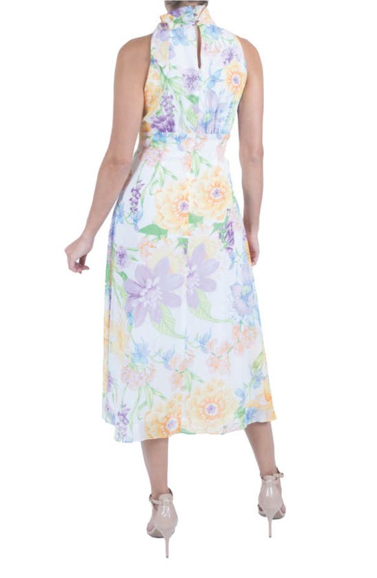 Shop Julia Jordan Neck Tie Sleeveless Midi Dress In Ivory Multi