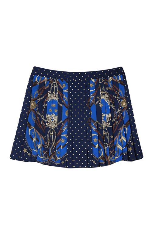 Shop Sandro Patterned Silk Skort In Navy/gold