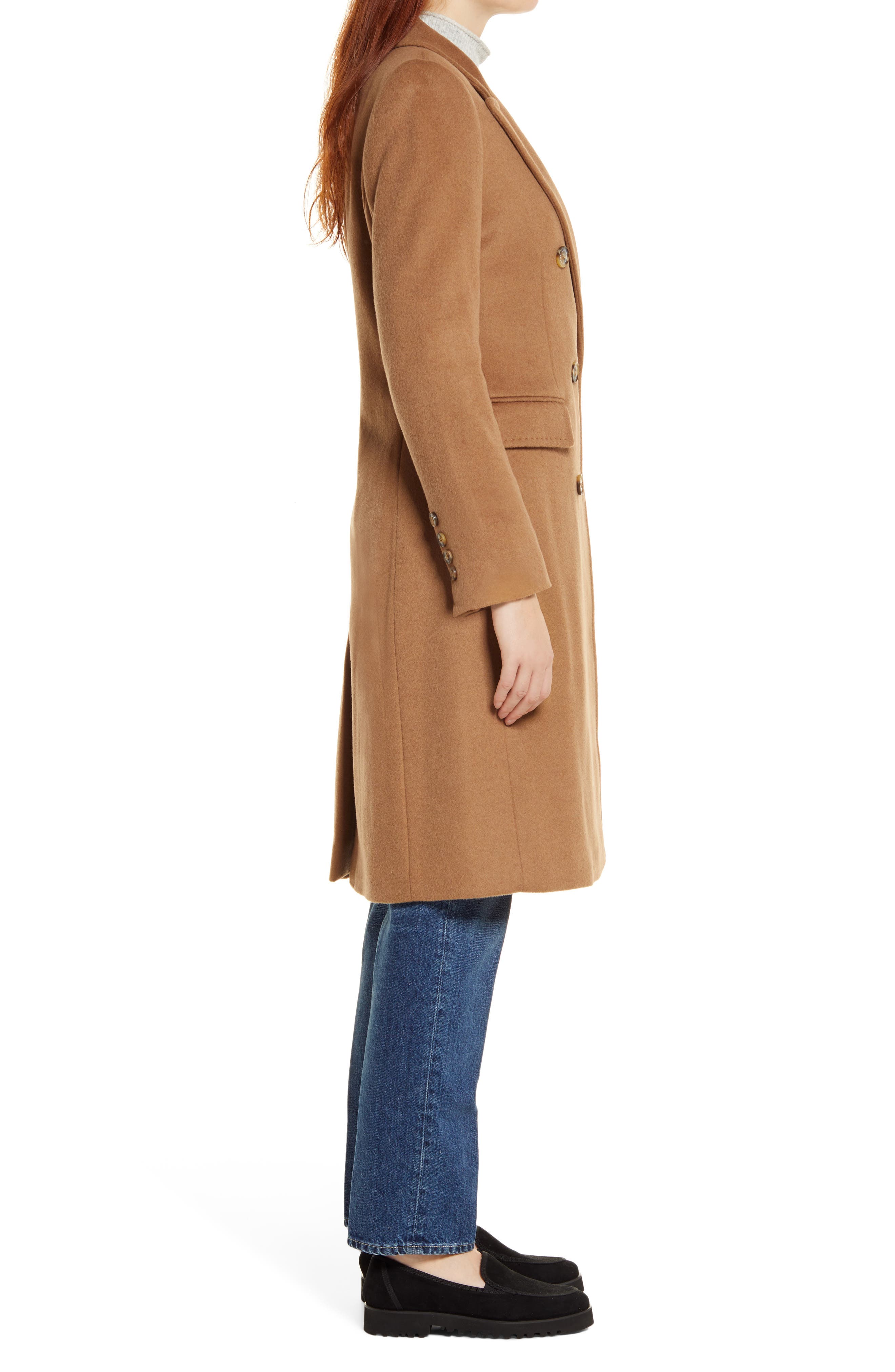 Double Breast Wool Blend Reefer Coat 