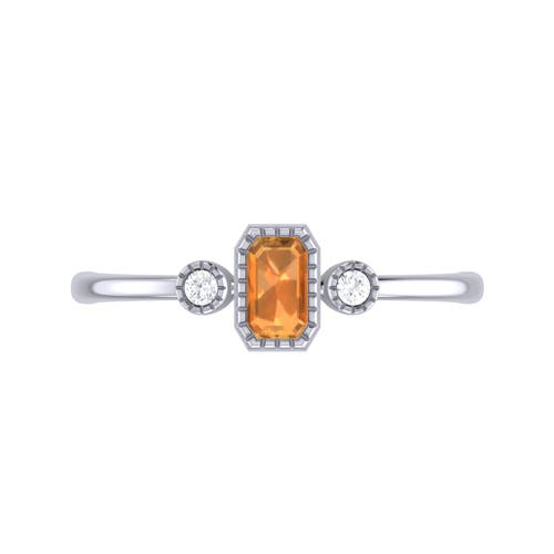 Luvmyjewelry Emerald Cut Citrine & Diamond Birthstone Ring In 14k Gold In White Gold