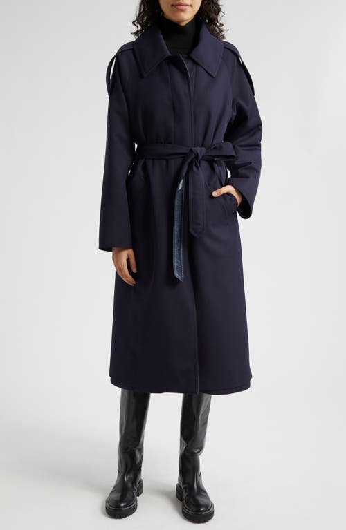 Herno Belted Reversible Quilted Long Coat in Navy 