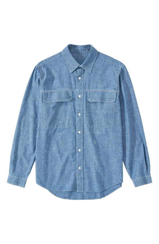 Shop Closed Cotton Button-up Utility Shirt In Mid Blue