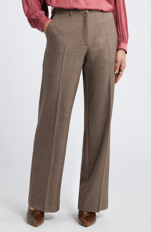 Nordstrom Textured Straight Leg Trousers In Brown Melange