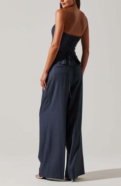 Astr The Label Kalani Lace-up Strapless Top In Blue Pinstripe