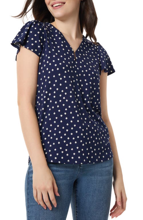 Dot Print Flutter Sleeve Cutout Top in Pacific Navy Multi