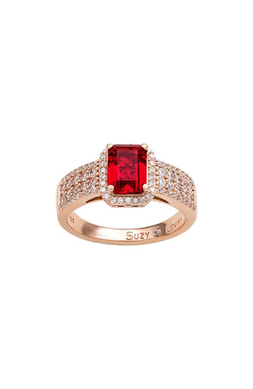 Suzy Levian Emerald Cut Cubic Zirconia Halo Ring In Red