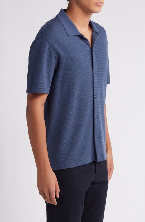 Shop Vince Textured Double Knit Short Sleeve Button-up Shirt In Nocturne