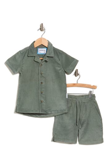 Sovereign Code Kids' Jordan Dish Corduroy Button-up Shirt & Shorts Set In Green