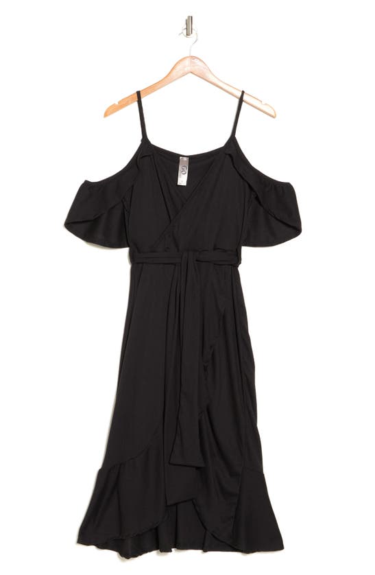 Shop Go Couture Cold-shoulder Wrap Dress In Black