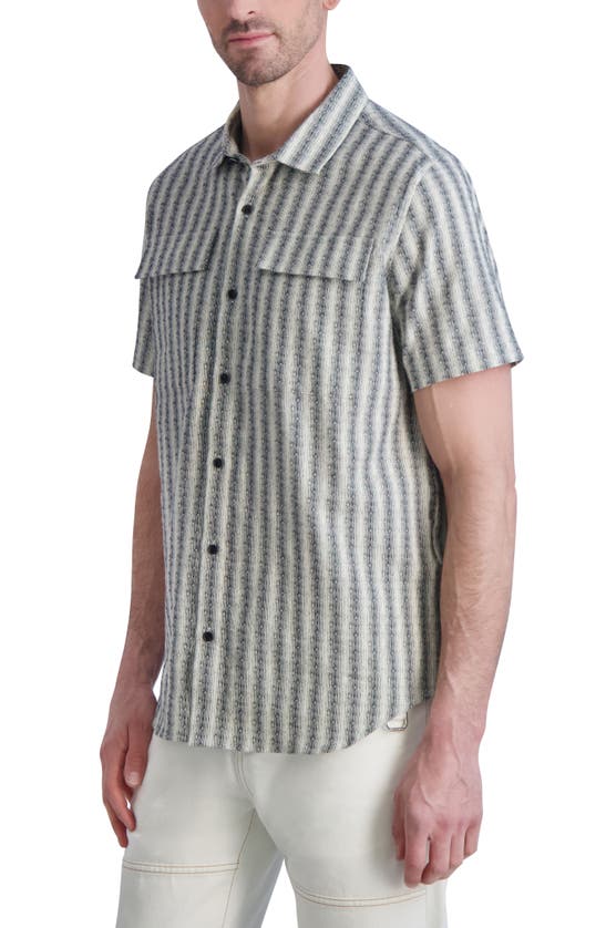 Shop Karl Lagerfeld Slim Fit Stripe Short Sleeve Cotton Button-up Shirt In Black Multi