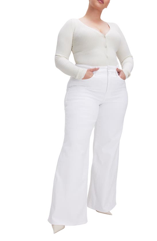 Shop Good American Good Waist High Waist Palazzo Jeans In White001