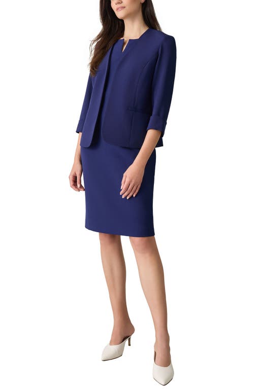 Shop Kasper Rolled Cuff Knit Blazer In  Navy