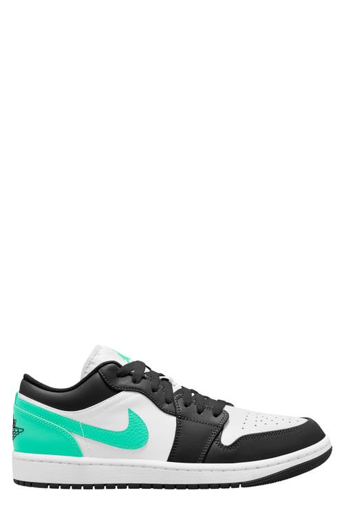 Air Jordan 1 Low Sneaker in White/Black/Green Glow