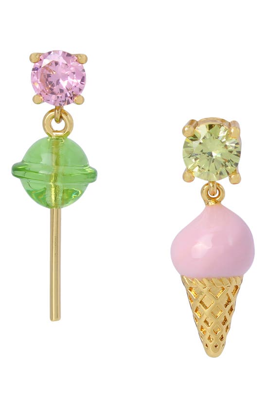 Kurt Geiger Mismatched Ice Cream Cone & Lollipop Drop Earrings In Gold