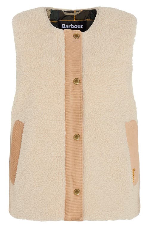 Shop Barbour Dulsie High Pile Fleece Quilted Vest<br /> In Ecru/ancient