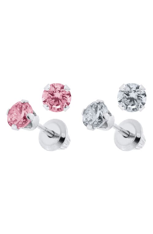 Mignonette Set Of 2 Sterling Silver Stud Earrings In Pink/white