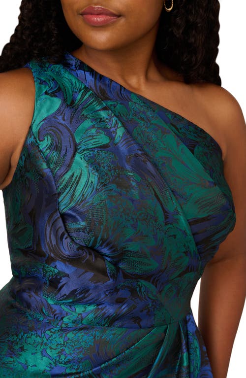 ADRIANNA PAPELL ADRIANNA PAPELL FLORAL ONE-SHOULDER JACQUARD MERMAID GOWN
