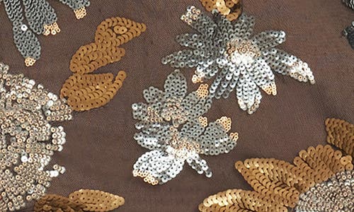 DRESS THE POPULATION DRESS THE POPULATION HAZEL SEQUIN LEAF PRINT LONG SLEEVE COCKTAIL MINIDRESS