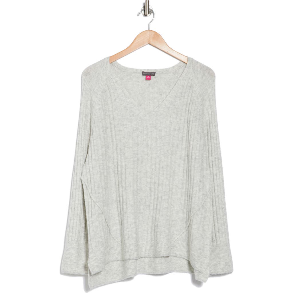 Shop Vince Camuto V-neck Rib Sweater In Silver Heather