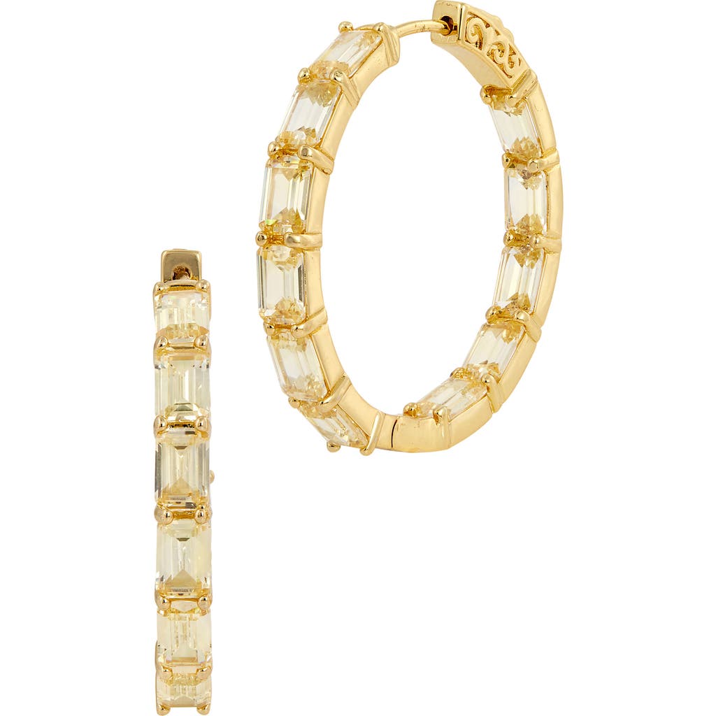 Savvy Cie Jewels Emerald Cut Cubic Zirconia Inside Out Hoop Earrings In Yellow