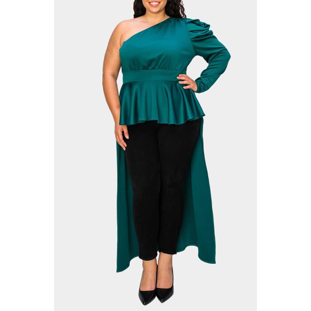 L I V D Nicolette One-shoulder Peplum Top In Emerald