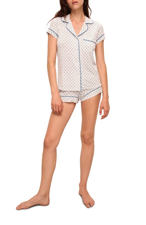 Shop Eberjey Gisele Printed Short Pajamas In Petite Batik Ivory/denim