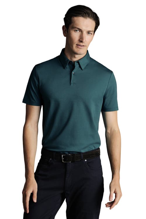Plain Short Sleeve Jersey Polo in Teal Green