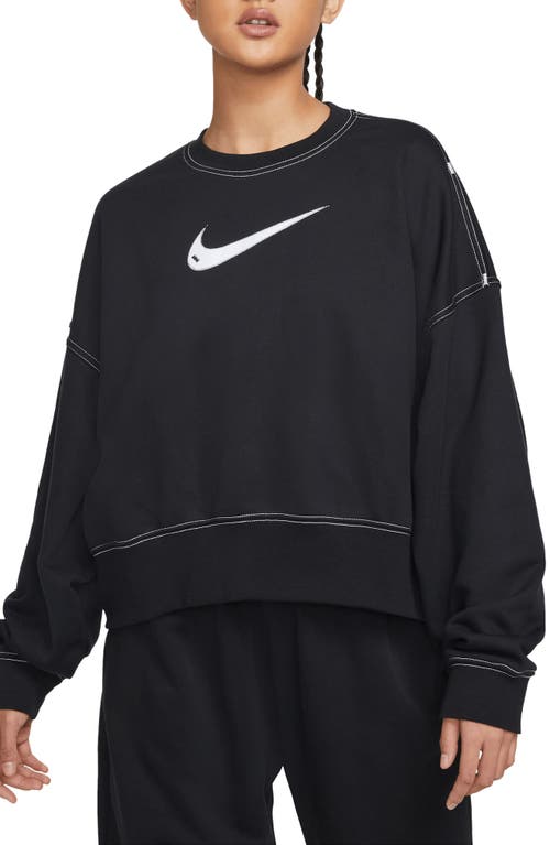 Nike Sportswear Swoosh Oversize Crop Fleece Sweatshirt in Black/Black/White at Nordstrom, Size X-Small Regular