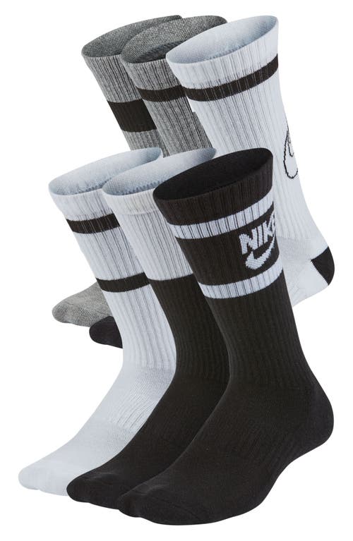Nike Kids' Assorted 6-Pack Dri-FIT Everyday Cush Crew Socks in White Black Multi at Nordstrom