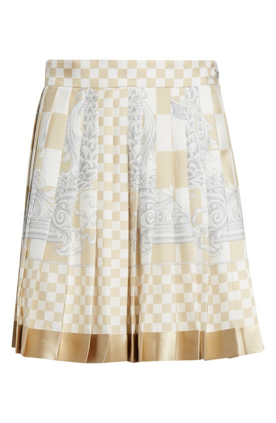 Shop Versace Pleated Wool Blend Skirt In Light Sand