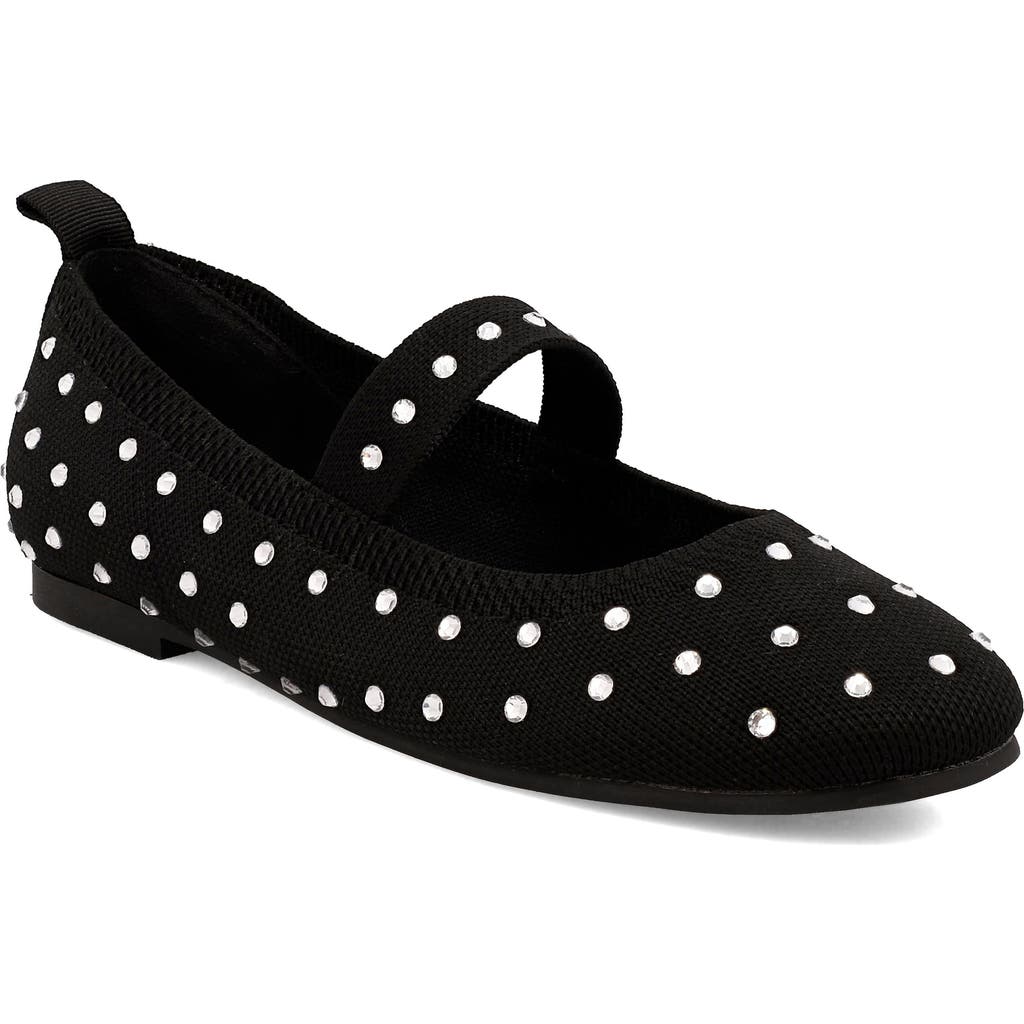 Mia Seema Womens Rhinestone Ribbed Knit Mary Janes In Black