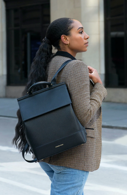 Modern Picnic The Grained Vegan Leather Backpack In Black