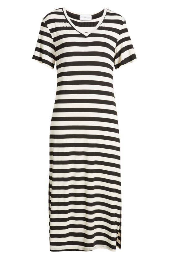 Nikki Lund Lydia Stripe Midi T-shirt Dress In Black/ White