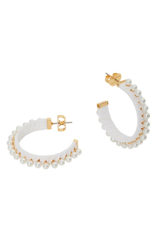 Kate Spade Imitation Pearl Raffia Hoop Earrings In White Multi