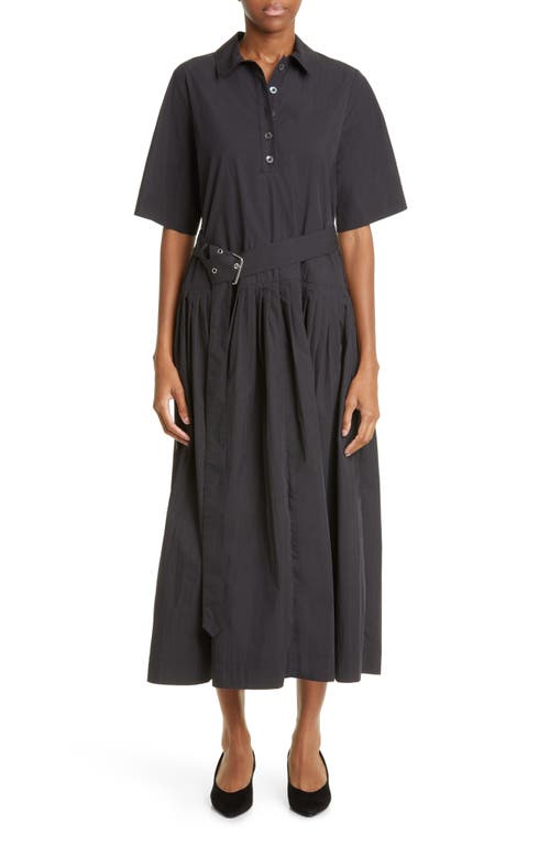 Belted Cotton Blend Midi Shirtdress in 001 Black