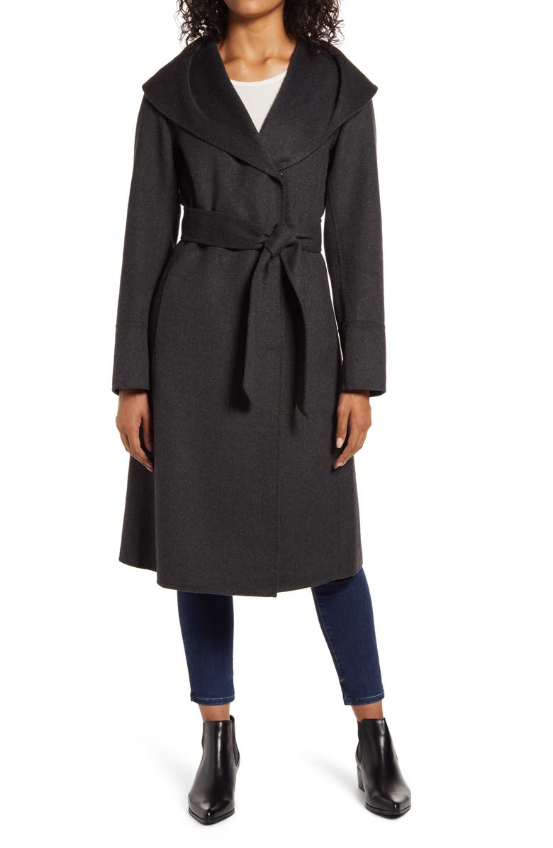 KENNETH COLE NEW YORK Shawl Collar Wool Blend Wrap Coat, Main, color, CHARCOAL