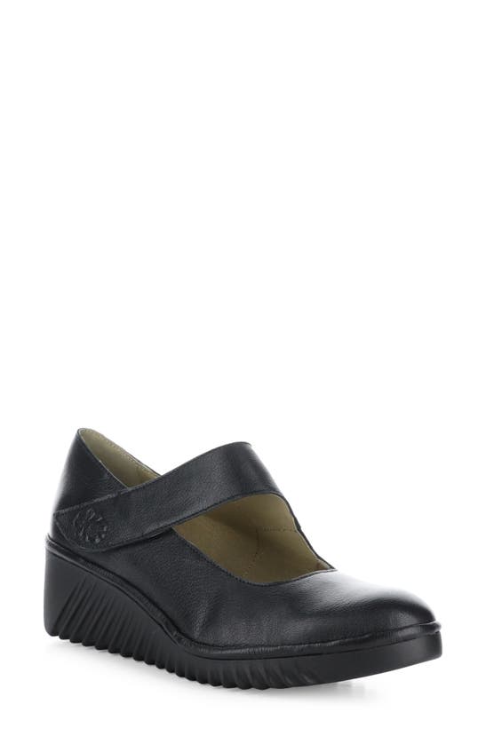 Fly London Lyka Wedge Mary Jane Loafer In Black Mousse Leather | ModeSens