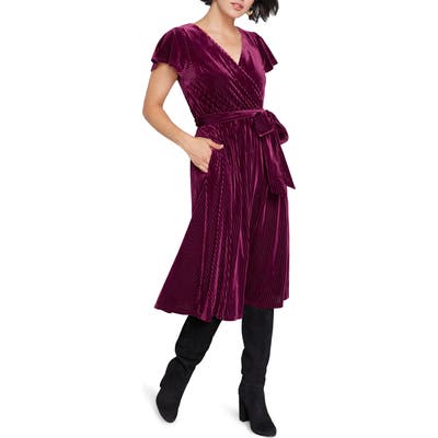 Plus Size Modcloth Faux Wrap Velvet Dress, Burgundy