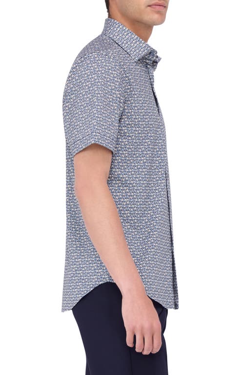 Shop Bugatchi Miles Ooohcotton® Abstract Print Short Sleeve Button-up Shirt In Dusty Blue