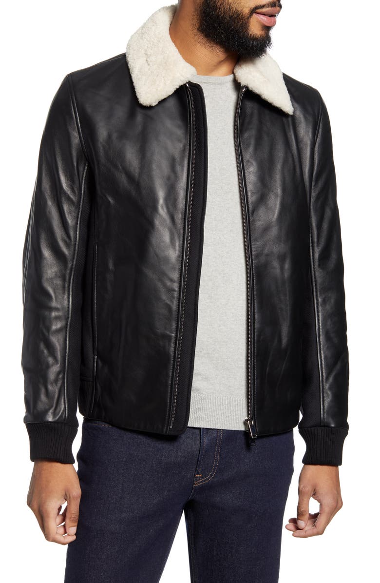 Theory Tyler Lambskin Leather Jacket with Genuine Shearling Trim ...