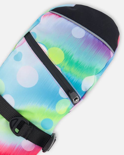 Deux Par Deux Girl's Technical Mittens Printed Multicolor Bubbles In Printed Bubbles
