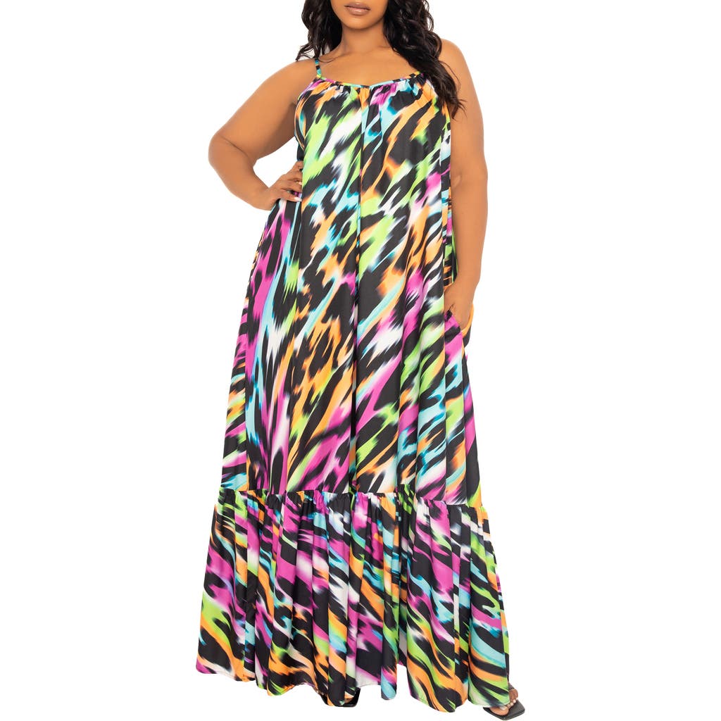 Buxom Couture Plus Size Animal Print Voluminous Maxi Dress In Multi