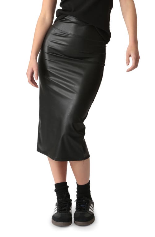 Faux Leather Midi Pencil Skirt in Onyx