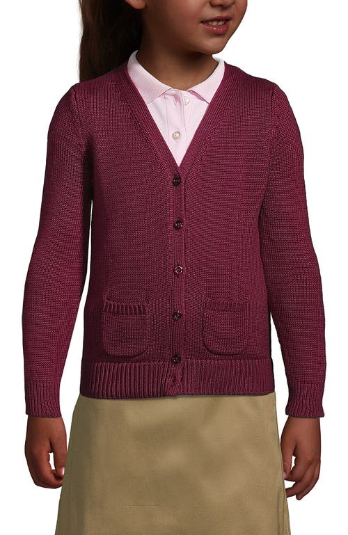 Shop Lands' End School Uniform Girls Cotton Modal Button Front Cardigan Sweater In Burgundy