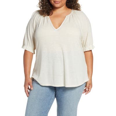 Plus Size Lucky Brand Textured Knit Peasant Top, Beige