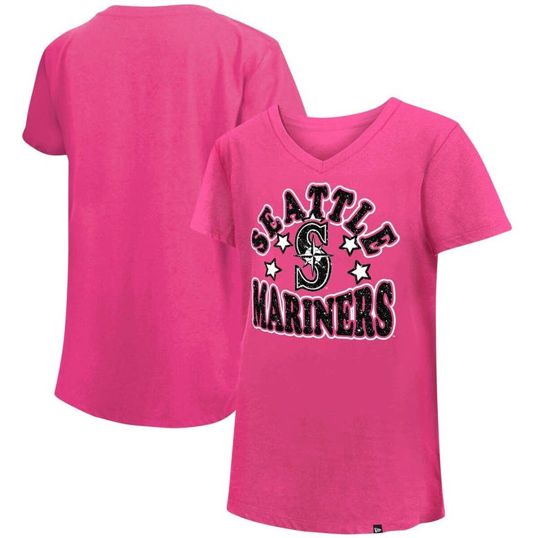 New Era Girls Youth Pink Seattle Mariners Jersey Stars V-neck T-shirt