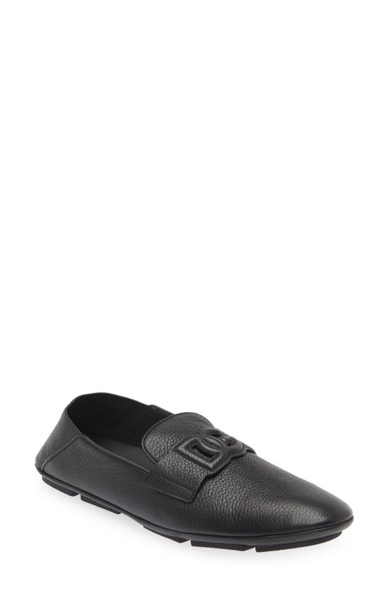 Dolce & Gabbana Leather Loafers With Round Toe And Textured Finish In Nero